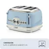 Tostadora Ariete 156 4 rebanadas Vintage, 1600 W, 6 niveles de tostado, acero inoxidable lacado en azul pastel, sin cestas para sándwich. Azul