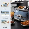 Tostadora Ariete 156 4 rebanadas Vintage, 1600 W, 6 niveles de tostado, acero inoxidable lacado en azul pastel, sin cestas para sándwich. Azul