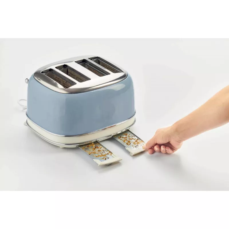 Tostadora Ariete 156 4 rebanadas Vintage, 1600 W, 6 niveles de tostado, acero inoxidable lacado en azul pastel, sin cestas para sándwich. Azul