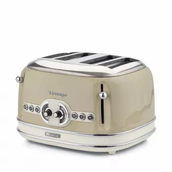 Tostadora Ariete 156 4 rebanadas Vintage, 1600 W, 6 niveles de tostado, acero inoxidable lacado en beige pastel, sin pinzas para sándwich