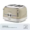 Tostadora Ariete 156 4 rebanadas Vintage, 1600 W, 6 niveles de tostado, acero inoxidable lacado en beige pastel, sin pinzas para sándwich