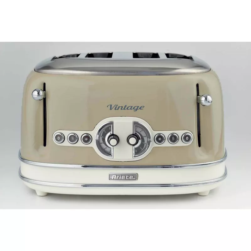 Tostadora Ariete 156 4 rebanadas Vintage, 1600 W, 6 niveles de tostado, acero inoxidable lacado en beige pastel, sin pinzas para sándwich