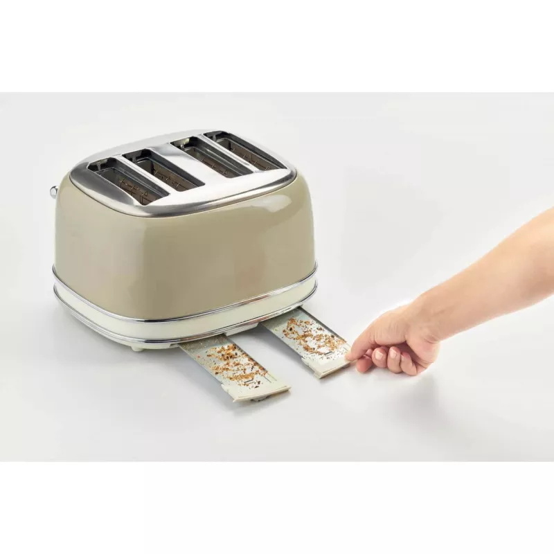 Tostadora Ariete 156 4 rebanadas Vintage, 1600 W, 6 niveles de tostado, acero inoxidable lacado en beige pastel, sin pinzas para sándwich