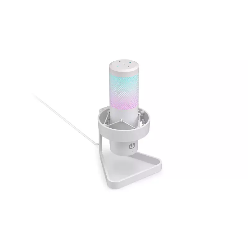 Micrófono para PC ENDORFY AXIS Streaming White — USB, cardioide, 30–18 kHz, 192 kHz/24 bits, soporte de mesa, silenciamiento, salida de auriculares