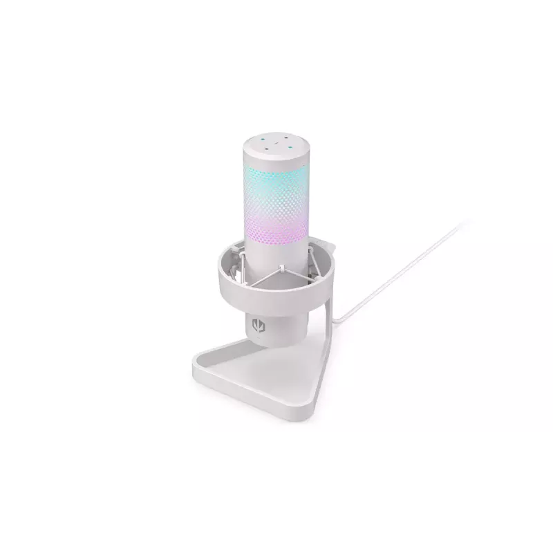 Micrófono para PC ENDORFY AXIS Streaming White — USB, cardioide, 30–18 kHz, 192 kHz/24 bits, soporte de mesa, silenciamiento, salida de auriculares