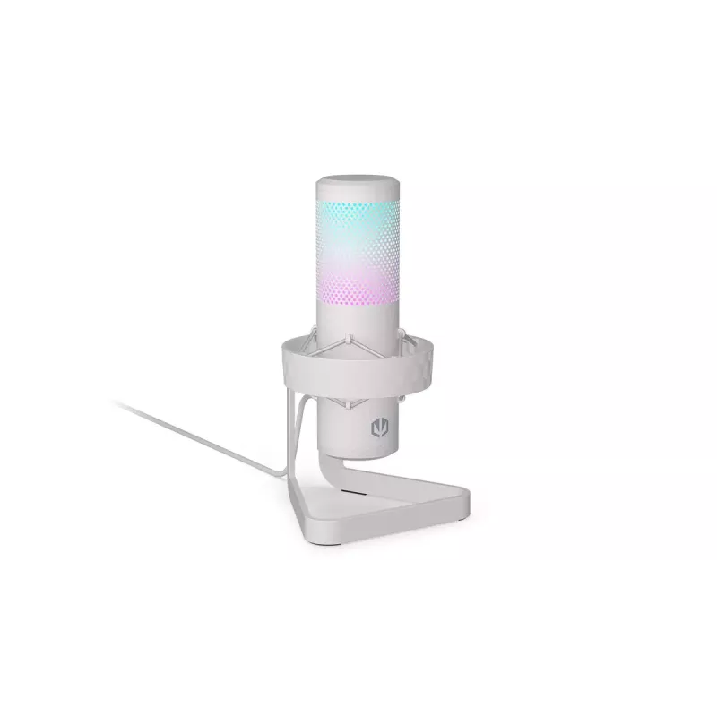 Micrófono para PC ENDORFY AXIS Streaming White — USB, cardioide, 30–18 kHz, 192 kHz/24 bits, soporte de mesa, silenciamiento, salida de auriculares