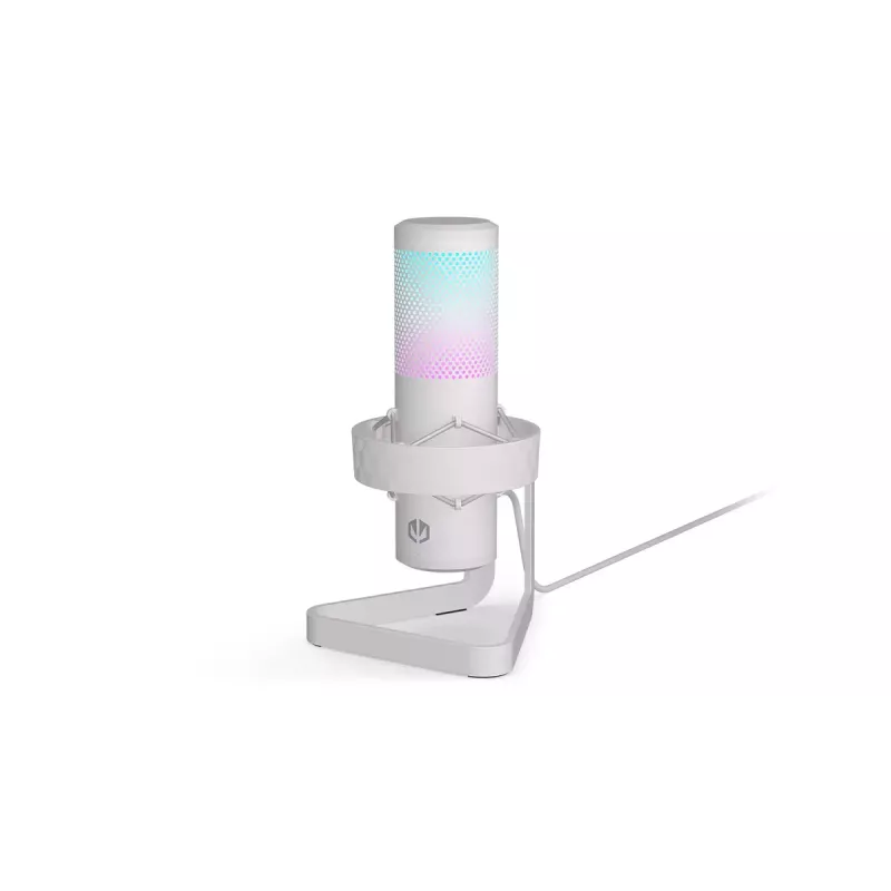 Micrófono para PC ENDORFY AXIS Streaming White — USB, cardioide, 30–18 kHz, 192 kHz/24 bits, soporte de mesa, silenciamiento, salida de auriculares