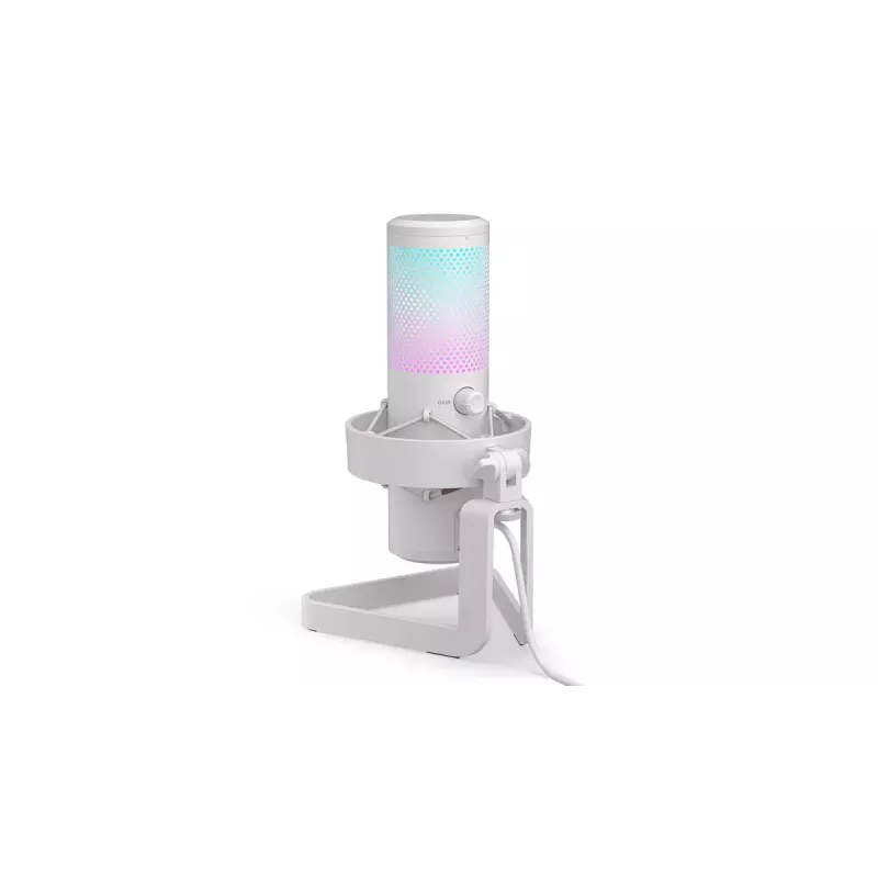 Micrófono para PC ENDORFY AXIS Streaming White — USB, cardioide, 30–18 kHz, 192 kHz/24 bits, soporte de mesa, silenciamiento, salida de auriculares