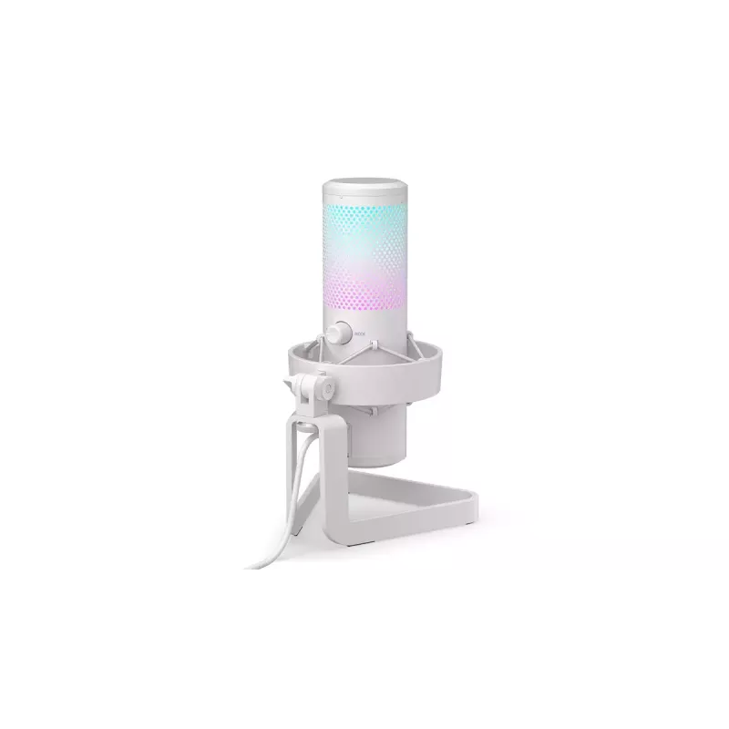 Micrófono para PC ENDORFY AXIS Streaming White — USB, cardioide, 30–18 kHz, 192 kHz/24 bits, soporte de mesa, silenciamiento, salida de auriculares