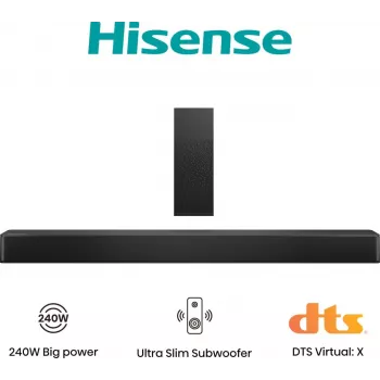 Barra de sonido Hisense HS2100, 2.1 canales, 240 W, DTS Virtual:X, Dolby Digital Plus