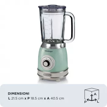 Ariete 583, batidora vintage con jarra de vidrio de 1,5 litros, 4 cuchillas de acero inoxidable, 4 velocidades + pulse, 1000 vatios, verde