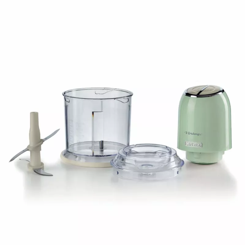 Ariete 438, picadora vintage, picadora y trituradora de hielo, 2 velocidades, 4 cuchillas de acero inoxidable, vaso medidor de 600 ml, 400 W, verde
