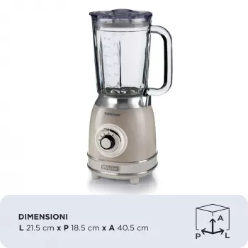 Ariete 583, batidora vintage con jarra de vidrio de 1,5 litros, 4 cuchillas de acero inoxidable, 4 velocidades + pulse, 1000 vatios, beige