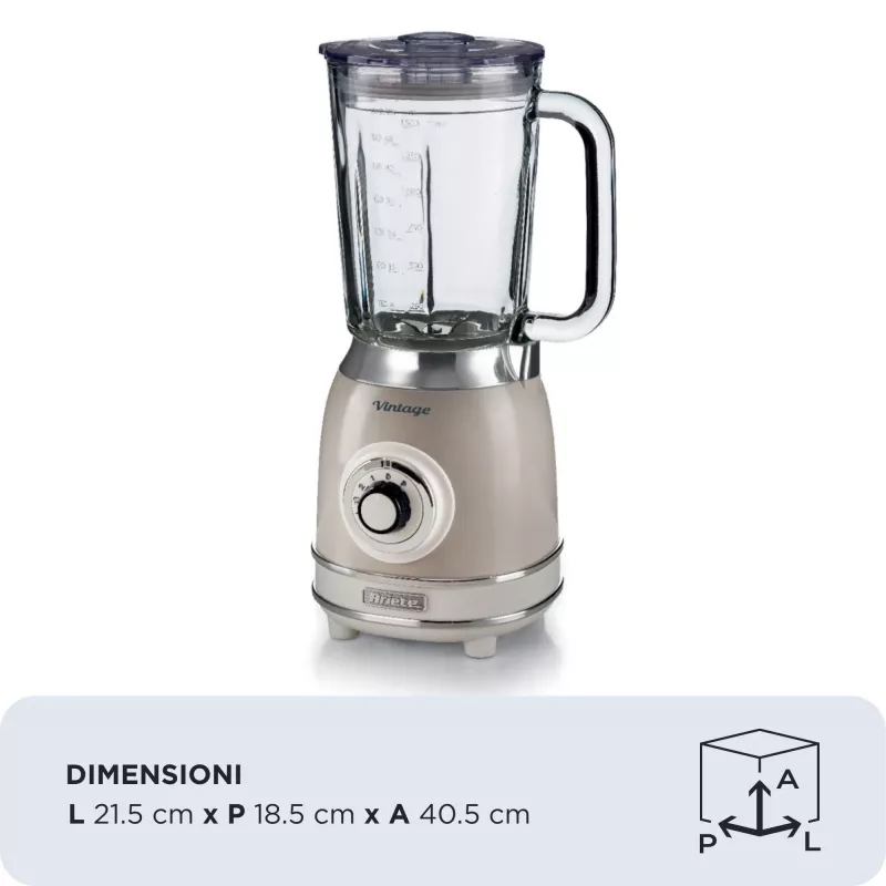 Ariete 583, batidora vintage con jarra de vidrio de 1,5 litros, 4 cuchillas de acero inoxidable, 4 velocidades + pulse, 1000 vatios, beige