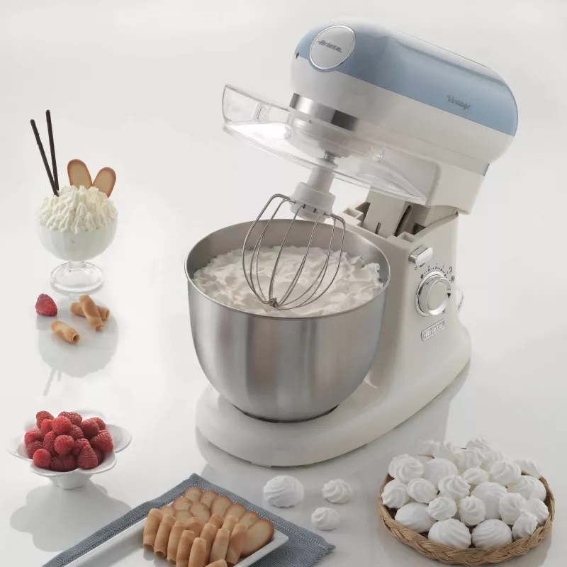 Ariete 1588 Vintage batidora amasadora, batidora planetaria para pan, pizza, tartas y bollería, capacidad 5,5 l, 7 velocidades, 2400 vatios, azul pastel