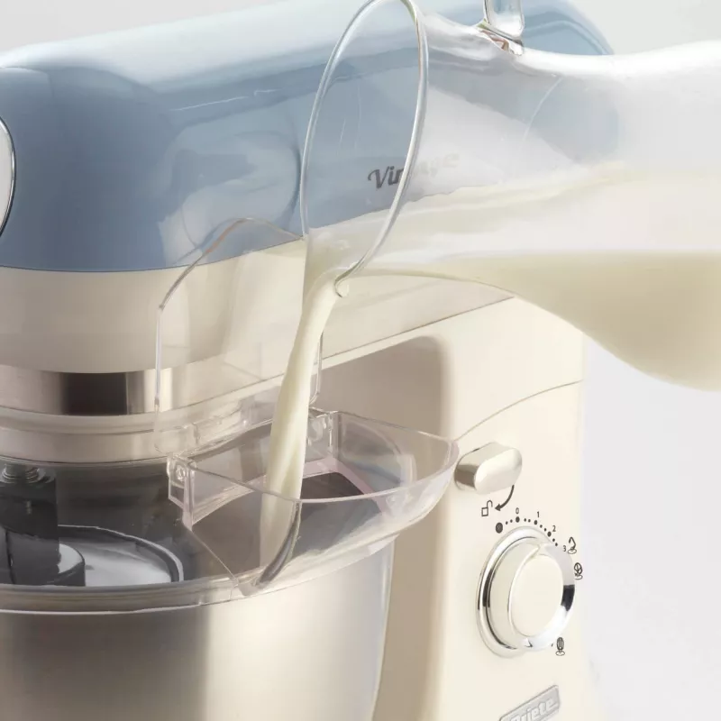Ariete 1588 Vintage batidora amasadora, batidora planetaria para pan, pizza, tartas y bollería, capacidad 5,5 l, 7 velocidades, 2400 vatios, azul pastel