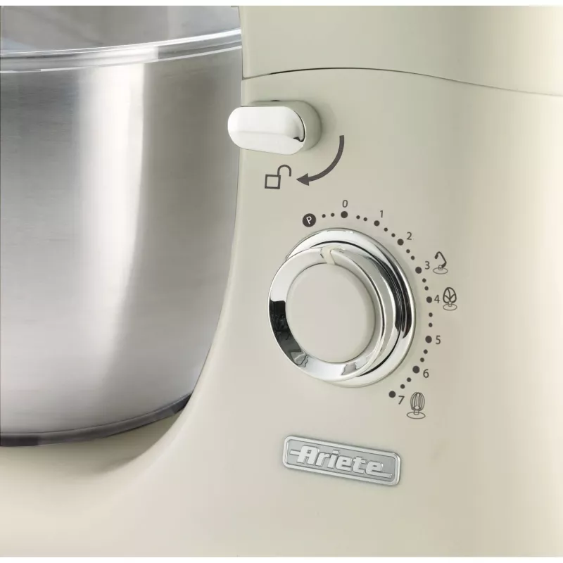 Ariete 1588 Vintage batidora amasadora, batidora planetaria para pan, pizza, tartas y bollería, capacidad 5,5 l, 7 velocidades, 2400 vatios, beige pastel