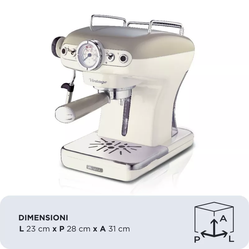 Cafetera espresso Ariete 1389 Vintage - cafetera espresso para café molido o cápsulas ESE, en color beige pastel