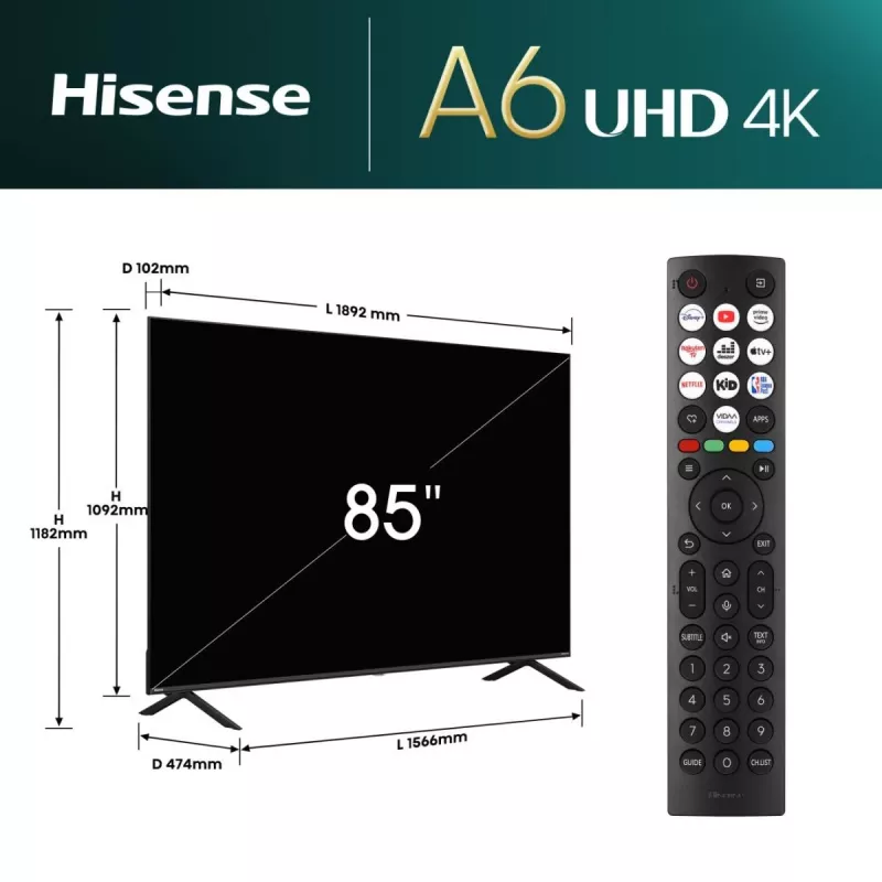 Hisense 85E6NT 2,16 m (85 inch) 4K Ultra HD Smart TV Wi-Fi negro 400 cd/m²
