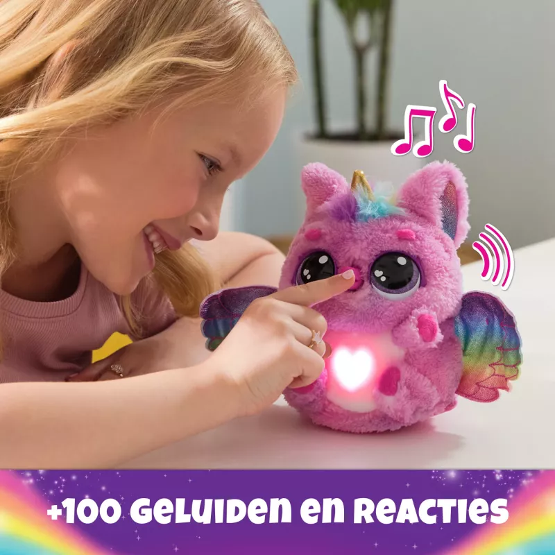 Hatchimals Alive Mystery Hatch Pufficorn Spinmaster pila AA rosa blanco