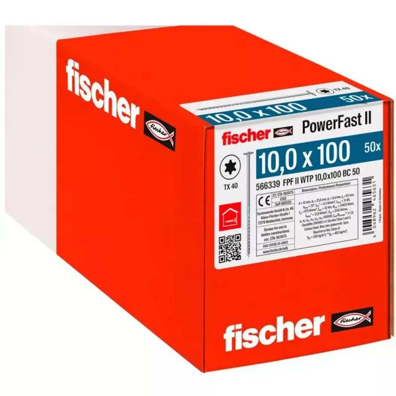 Tornillo para madera FISCHER PowerFast II 10,0x100 mm Cabeza plana TX galvanizado