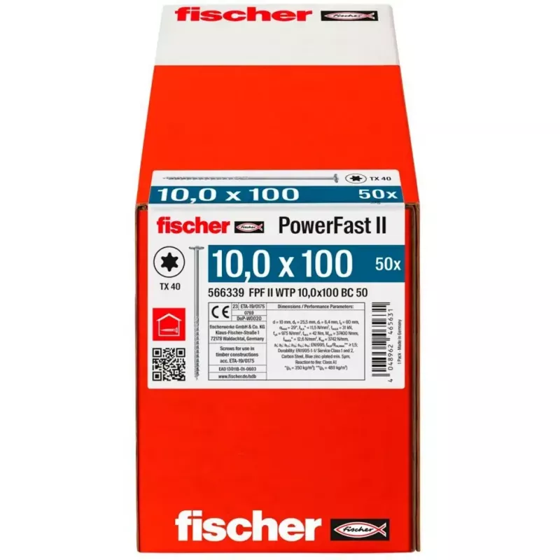 Tornillo para madera FISCHER PowerFast II 10,0x100 mm Cabeza plana TX galvanizado