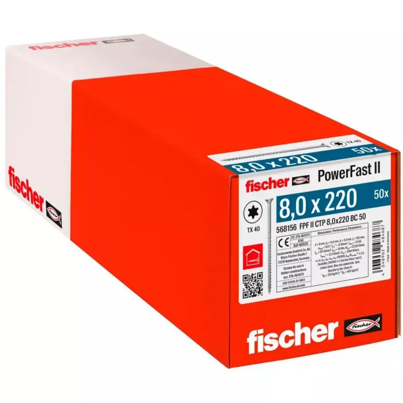 Tornillo para madera FISCHER PowerFast II 8,0 x 220 mm Cabeza avellanada TX galvanizado