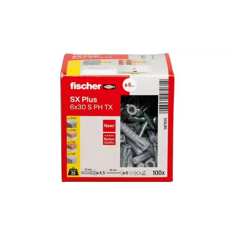 Set de tornillos y tacos Fischer 567935 100 uds. Nylon 6 mm agujero