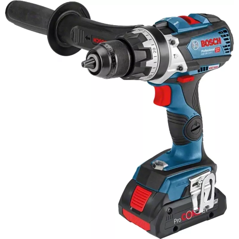 Bosch Professional GSB 18V-110 C taladro atornillador de percusión inalámbrico, 18 V, 2100 rpm, 2x ProCORE18V 4,0 Ah, cargador, L-BOXX, azul/negro