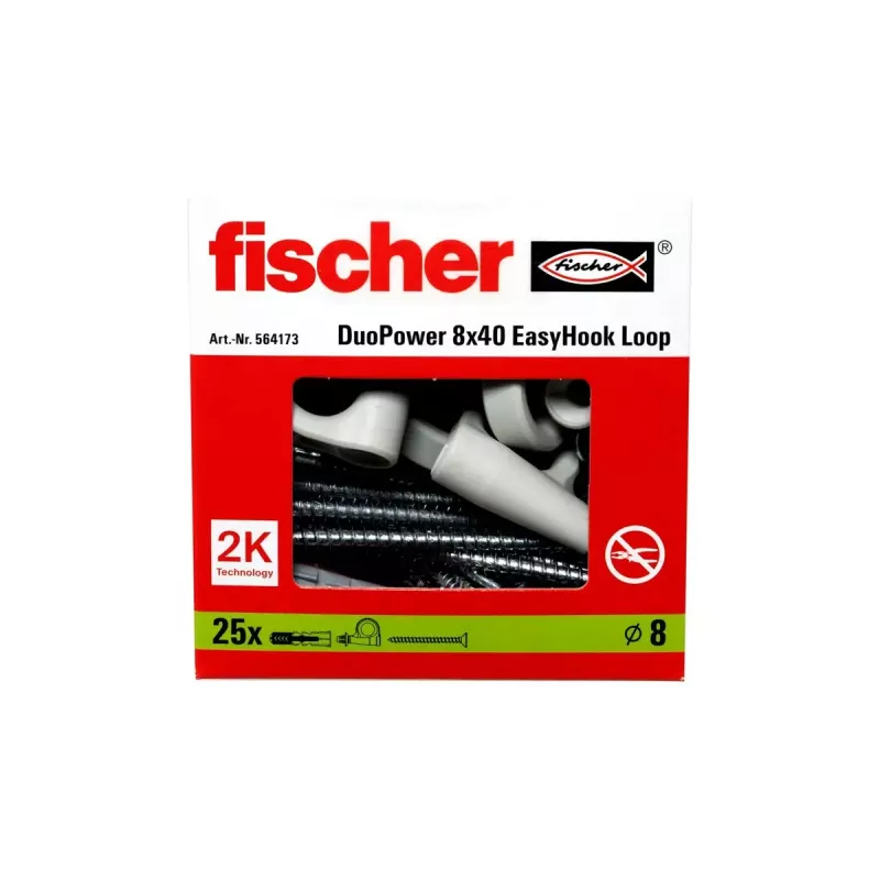 Set de ganchos roscados y tacos Fischer 564173 25 unidades plástico 8 mm