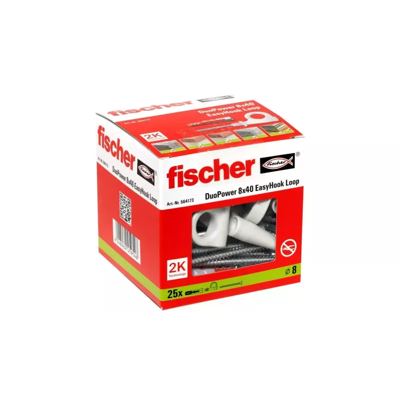 Set de ganchos roscados y tacos Fischer 564173 25 unidades plástico 8 mm