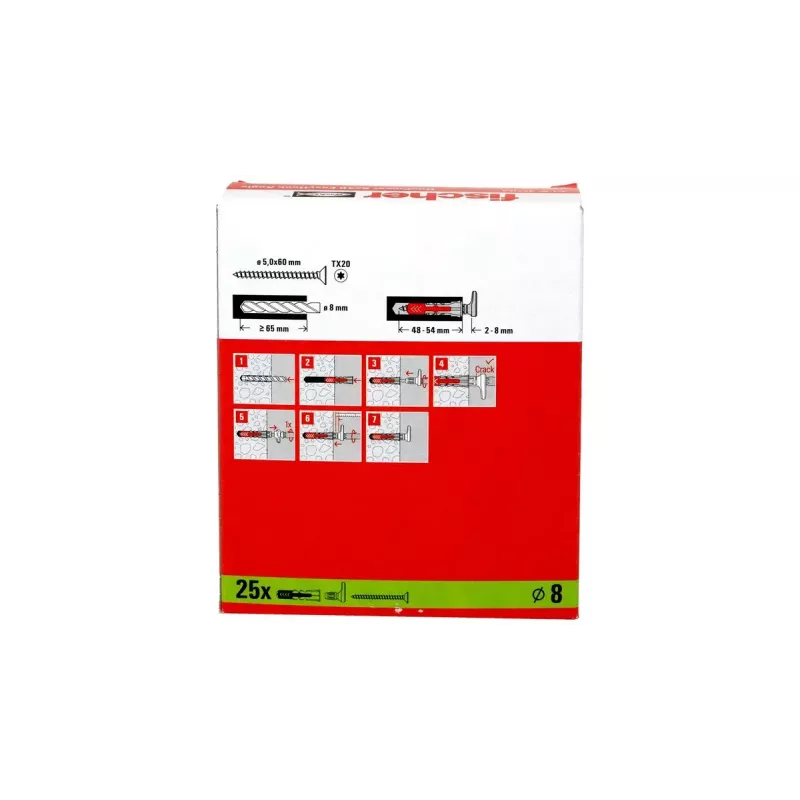 Set de ganchos roscados y tacos Fischer 564173 25 unidades plástico 8 mm