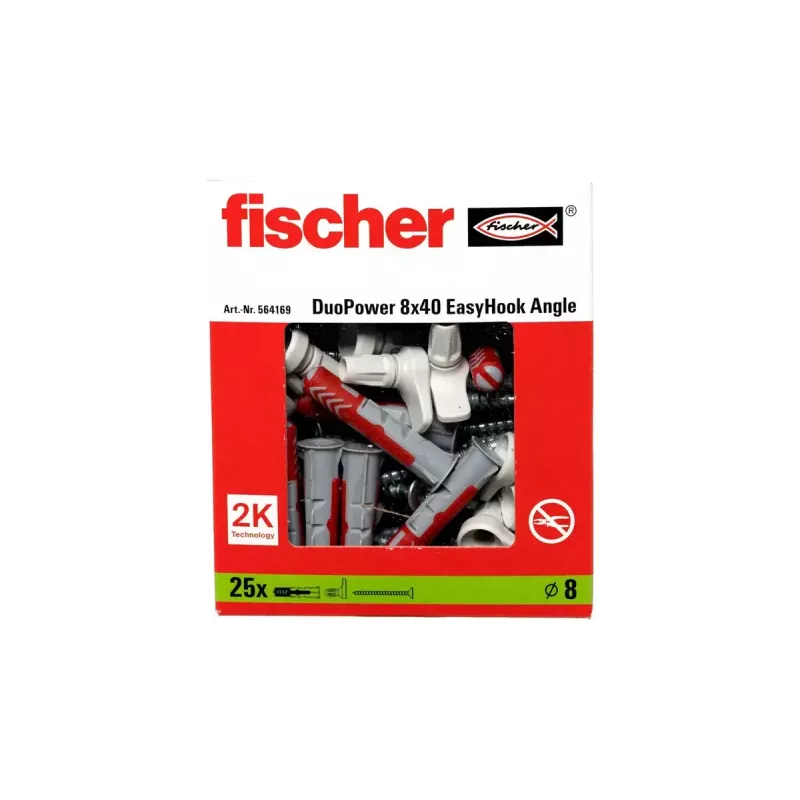 Set de ganchos roscados y tacos Fischer 564169 25 unidades plástico 8 mm