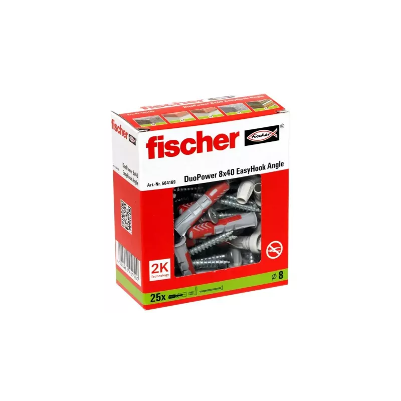 Set de ganchos roscados y tacos Fischer 564169 25 unidades plástico 8 mm
