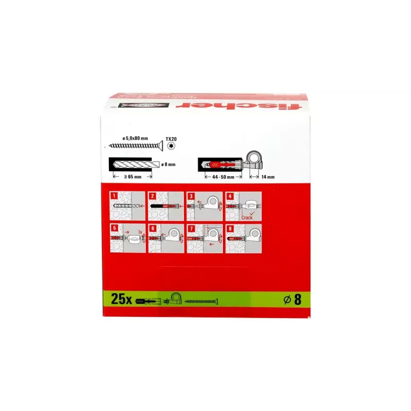 Set de ganchos roscados y tacos Fischer 564169 25 unidades plástico 8 mm