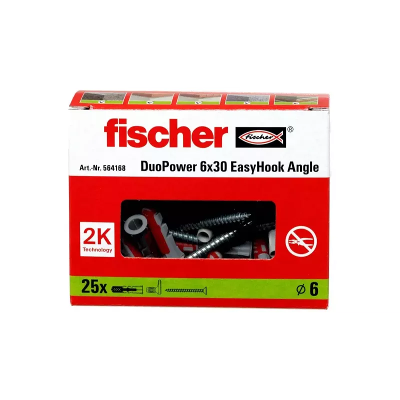 Set de ganchos roscados y tacos Fischer 564168 25 unidades 6 mm de perforación