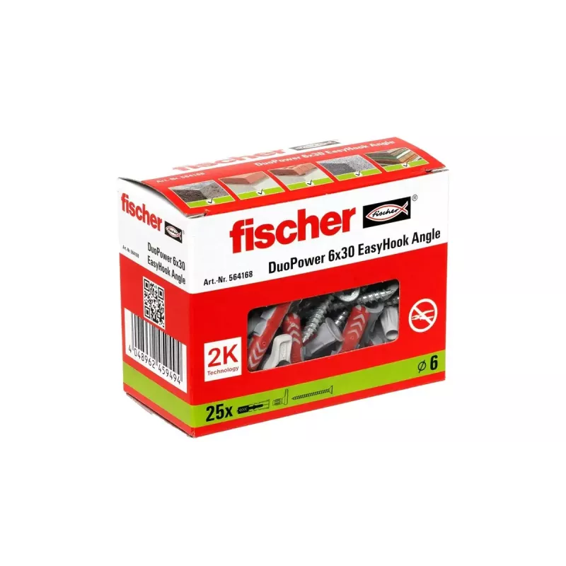 Set de ganchos roscados y tacos Fischer 564168 25 unidades 6 mm de perforación