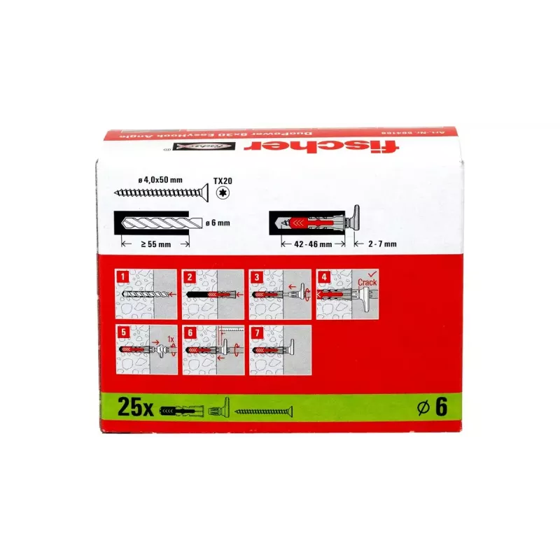 Set de ganchos roscados y tacos Fischer 564168 25 unidades 6 mm de perforación