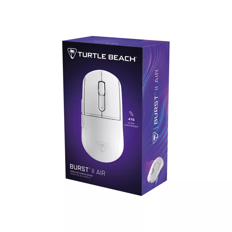 Turtle Beach Burst II Air White – ratón gaming inalámbrico 2.4GHz: 47g ultraligero, switches ópticos, sensor óptico 26K DPI, Bluetooth, batería 120h