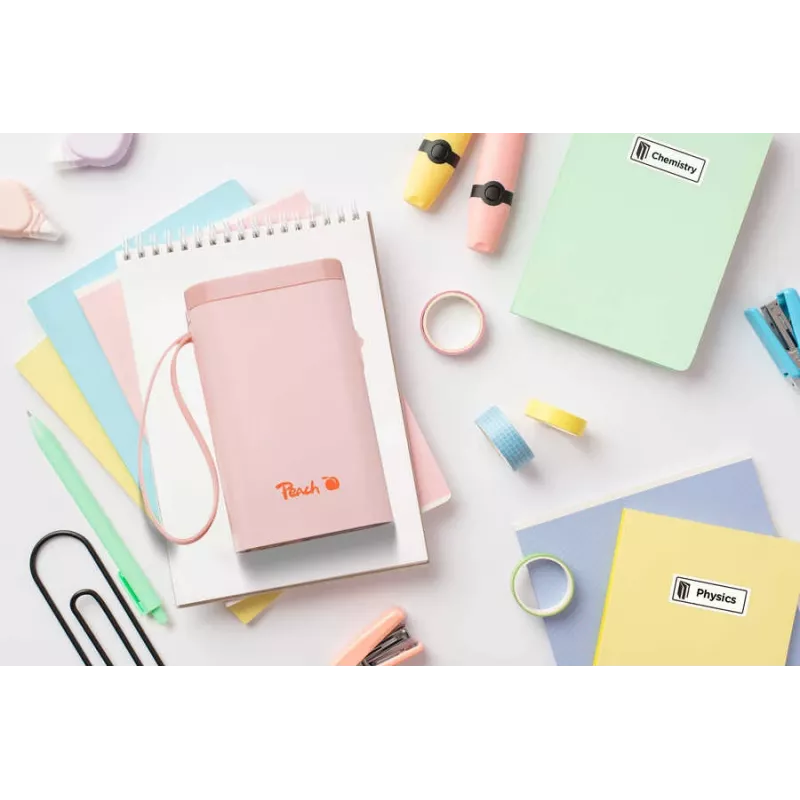 Peach PE110 impresora de etiquetas, impresión térmica directa, Bluetooth, batería integrada, rosa