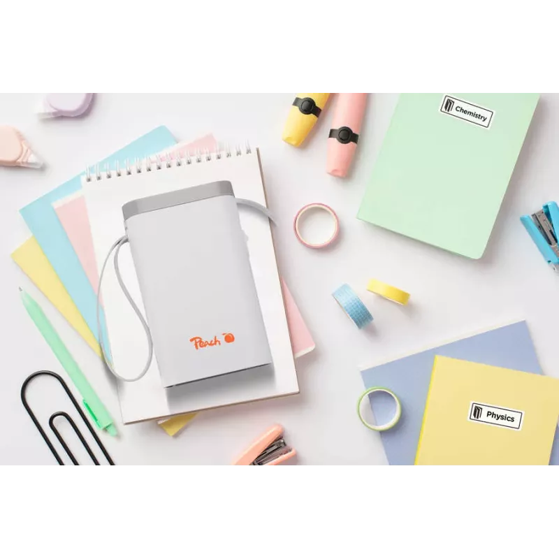 Peach PE110 impresora de etiquetas, impresión térmica directa, Bluetooth, batería integrada, blanca