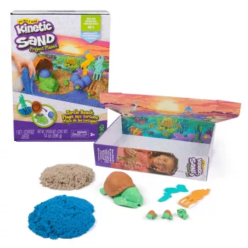 Kinetic Sand, Project Planet Turtle Beach con 397 g de arena de juego, herramientas y moldes, materiales sostenibles y respetuosos con el medio ambiente, juguete sensorial para niños