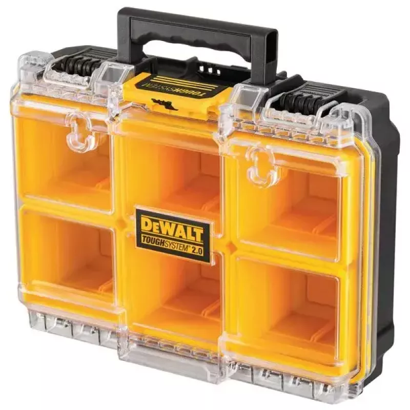 Caja de almacenamiento de herramientas DeWALT ToughSystem 2.0 negra transparente amarilla 6 bolsillos