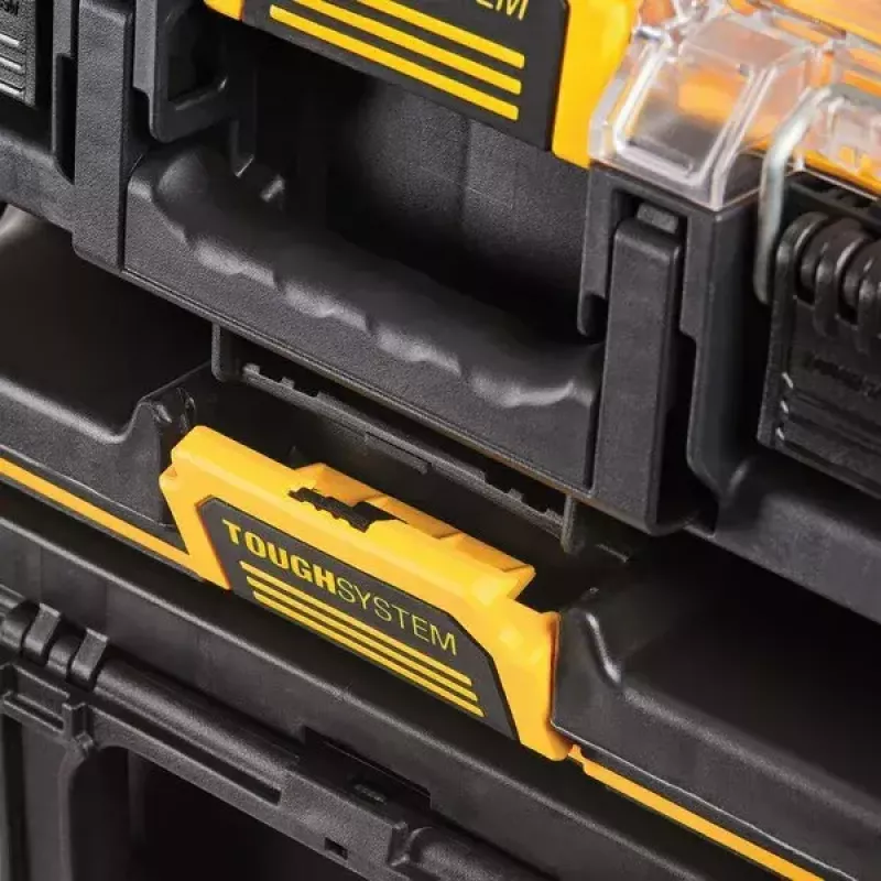 Caja de almacenamiento de herramientas DeWALT ToughSystem 2.0 negra transparente amarilla 6 bolsillos