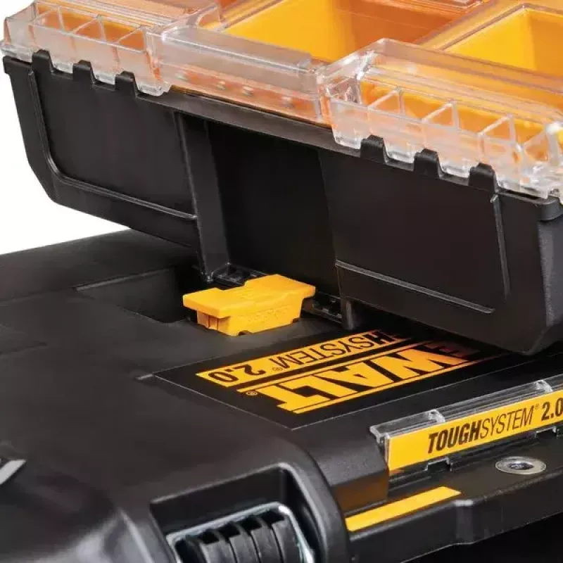 Caja de almacenamiento de herramientas DeWALT ToughSystem 2.0 negra transparente amarilla 6 bolsillos