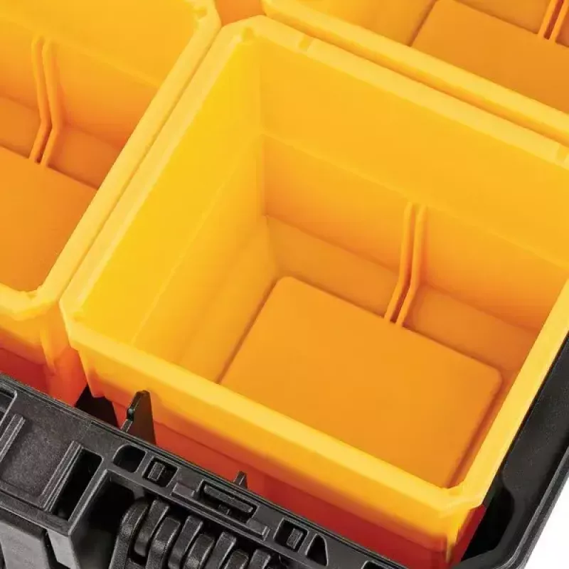 Caja de almacenamiento de herramientas DeWALT ToughSystem 2.0 negra transparente amarilla 6 bolsillos