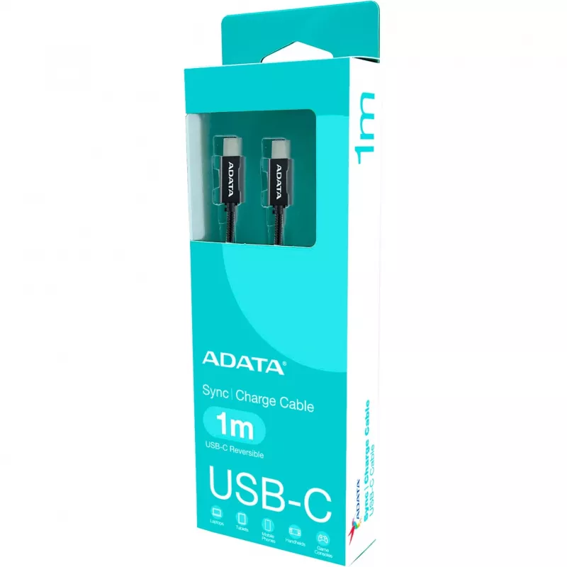 Cable USB-C a USB-C ADATA CACC-100PN-BK, USB 2.0, 1 m, negro