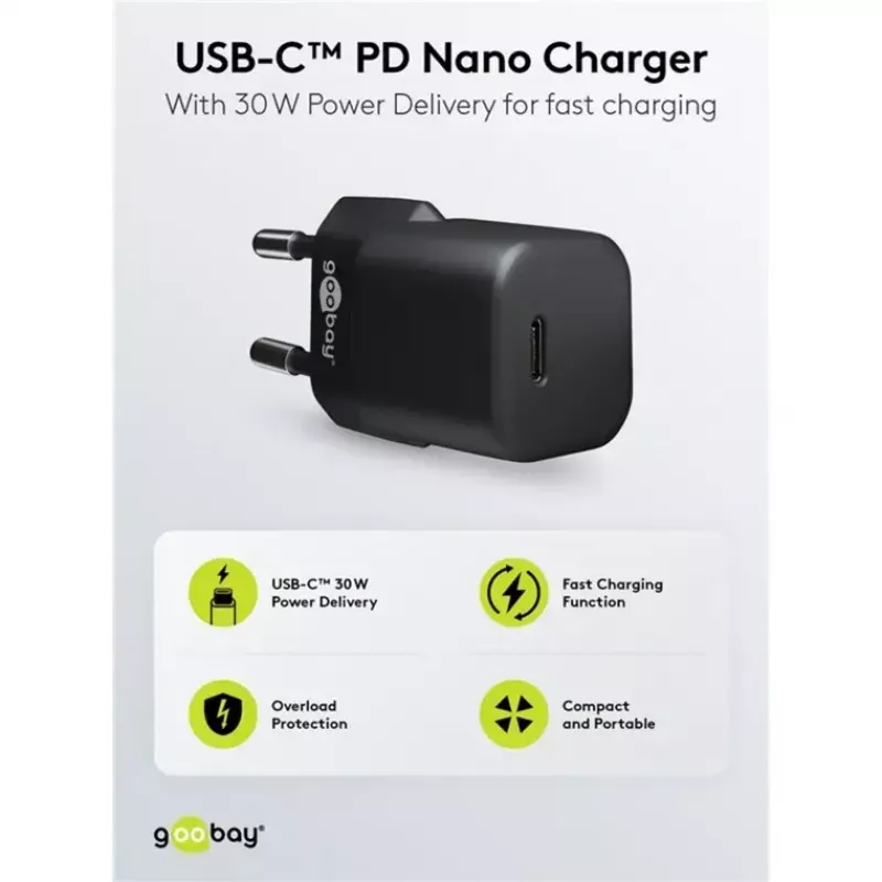 Cargador GOOBAY 64574 cable USB‑C PD a Apple Lightning 30W 1 m, negro