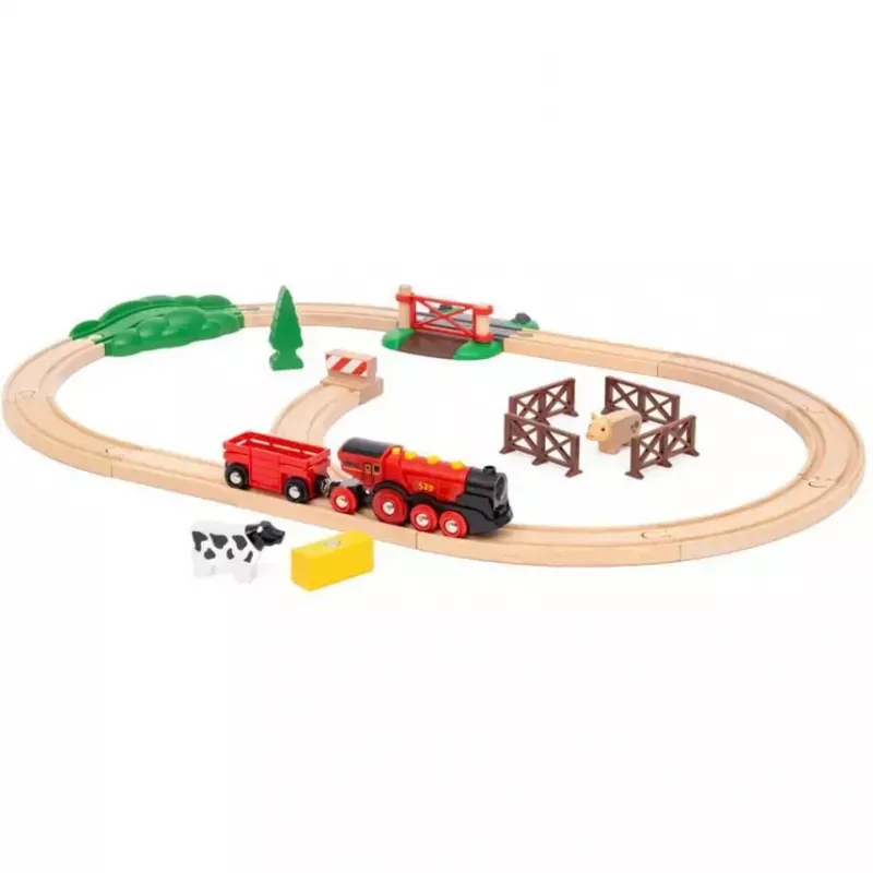 Ravensburger BRIO World Rote Lola set de tren de granja – set de tren de juguete de madera