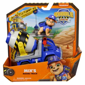 Rubble & Crew, camión hormigonera de juguete Mix's con figura de acción y piezas móviles, juguete para niños a partir de 3 años
